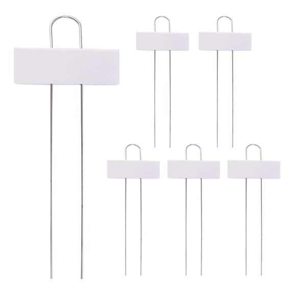 OULII 6-Pack White Metal Plant Markers with Stakes, T-Shape Garden Labels for Outdoor and Indoor Plant Identification