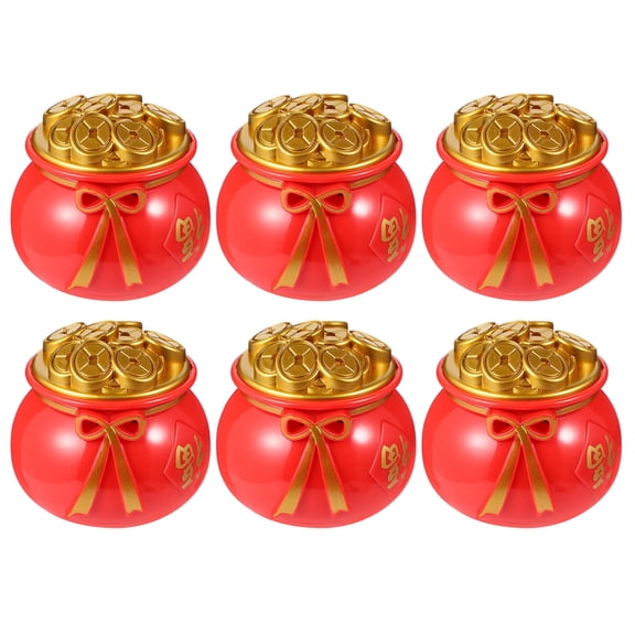 OULII 6Set Decorative Money Bank Box Red Plastic Coin Holder for Office Decor
