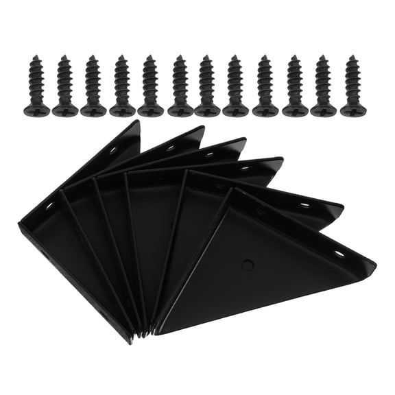 OULII 6-Pack Black Stainless Steel Triangular Brackets for Desk, Bed Support, and Shelf Mounting Hardware