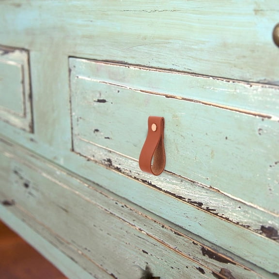 OULII 6Pcs PU Pull Handles Brown Drawer Hardware Easy Install for Kitchen Closet