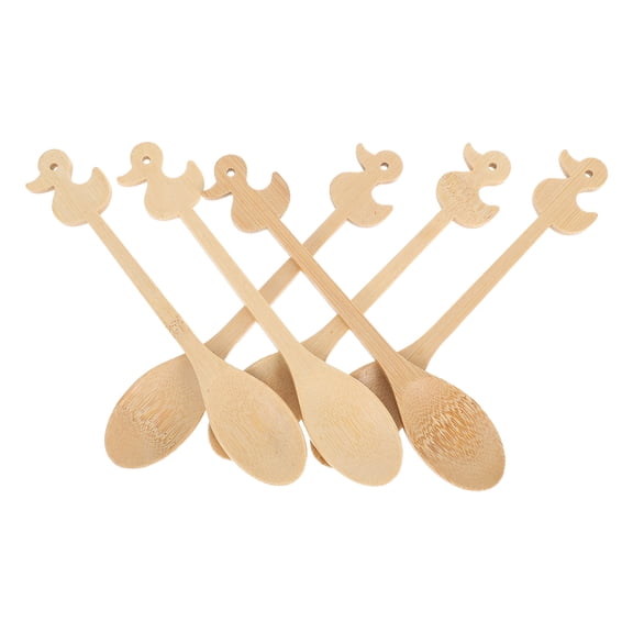 OULII 6Pcs Khaki Bamboo Tea Spoons Smooth Finish Cute Design for Coffee Ice Cream Rice