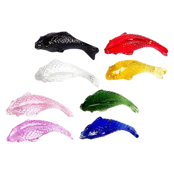 OULII 8Pcs Assorted Color Crystal Fish Ornaments Compact Aquarium Decor Fish Statue for Home Office Desktop