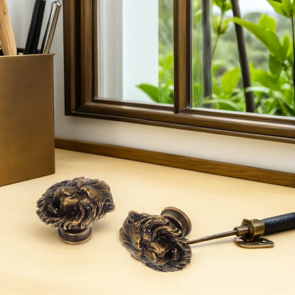 OULII 8Pcs Zinc Alloy Vintage Lion Head Drawer Pulls for Wardrobe and Kitchen Cabinet Hardware