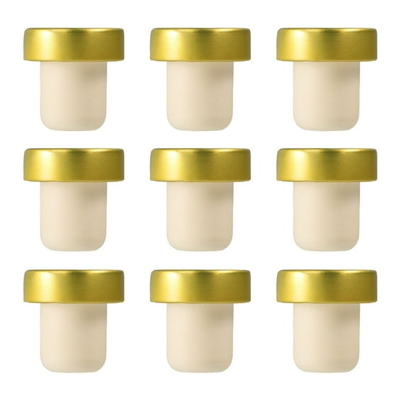 OULII 9Pcs Wine Bottle Stoppers Golden Cork Plugs Environmentally Friendly Sealing Covers for Household Use