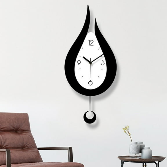 OULII Acrylic Wall Clock Black Creative Water Shape Design Swinging Pendulum Lightweight Decoration
