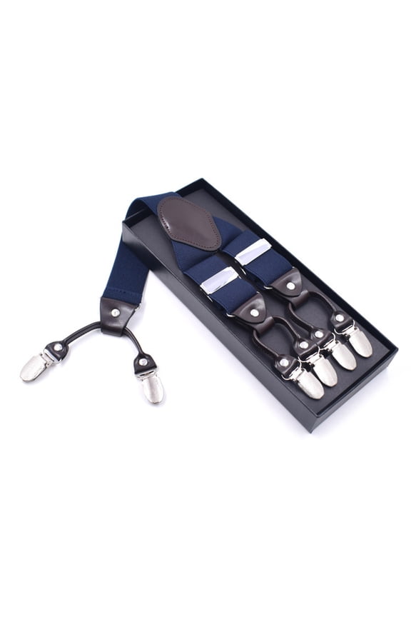 Dark Adjustable Pants Suspenders with 6 Clips, Elastic Polyester Shoulder Straps for Men and Women
