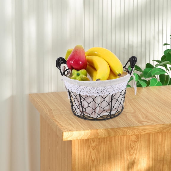 OULII Versatile Round Metal Basket with Liner for Bread Serving and Home Organization