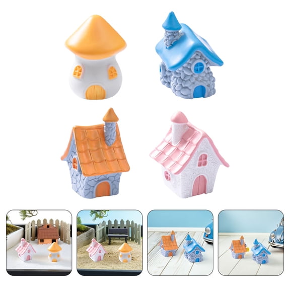 OULII Creative Resin Micro Landscape House for Indoor Outdoor Decor Assorted Color 4Pcs