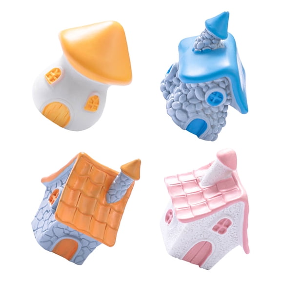 OULII Resin Miniature Fairy House Set, Assorted Colors, Compact Size, Natural Ambiance Home Decor, 4 Pieces