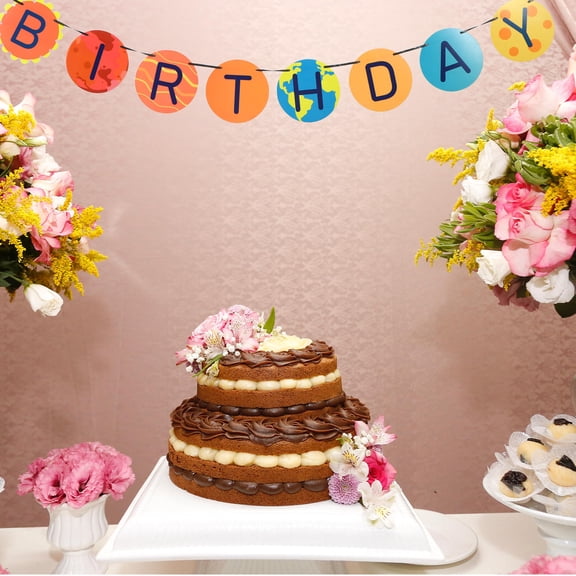 OULII Astronaut Planet Themed Banner Decor Paper Hanging Flags for Home Decoration 1 Set