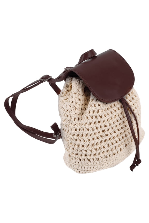 Handmade Brown Crochet Backpack with Drawstring Flap, Woven Knit for Women and Men