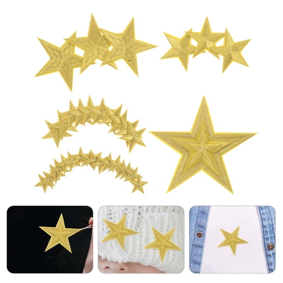 OULII 32Pcs Star Embroidered Sewing Applique Iron on Patches for Jackets Jeans Bags