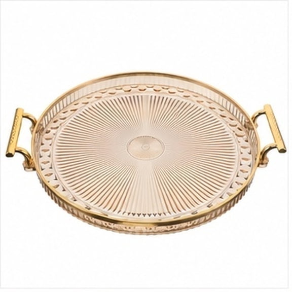 OULII Round Golden Plastic Serving Tray for Back to School, Fruit Tray for Hosts, and Stylish 1 Set