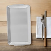 OULII Grill Food Pan Stainless Steel BBQ Plate Silver Modern Design for Serving Dish 1Pack
