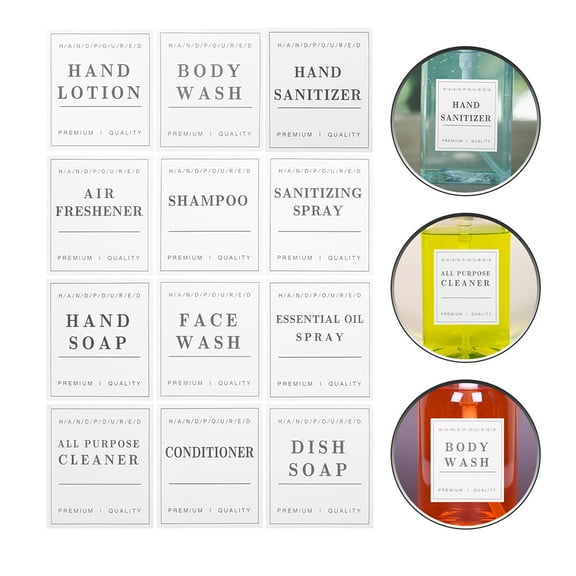 OULII White Self Adhesive Bathroom Labels for Hand Soap Shampoo and Conditioner Bottles