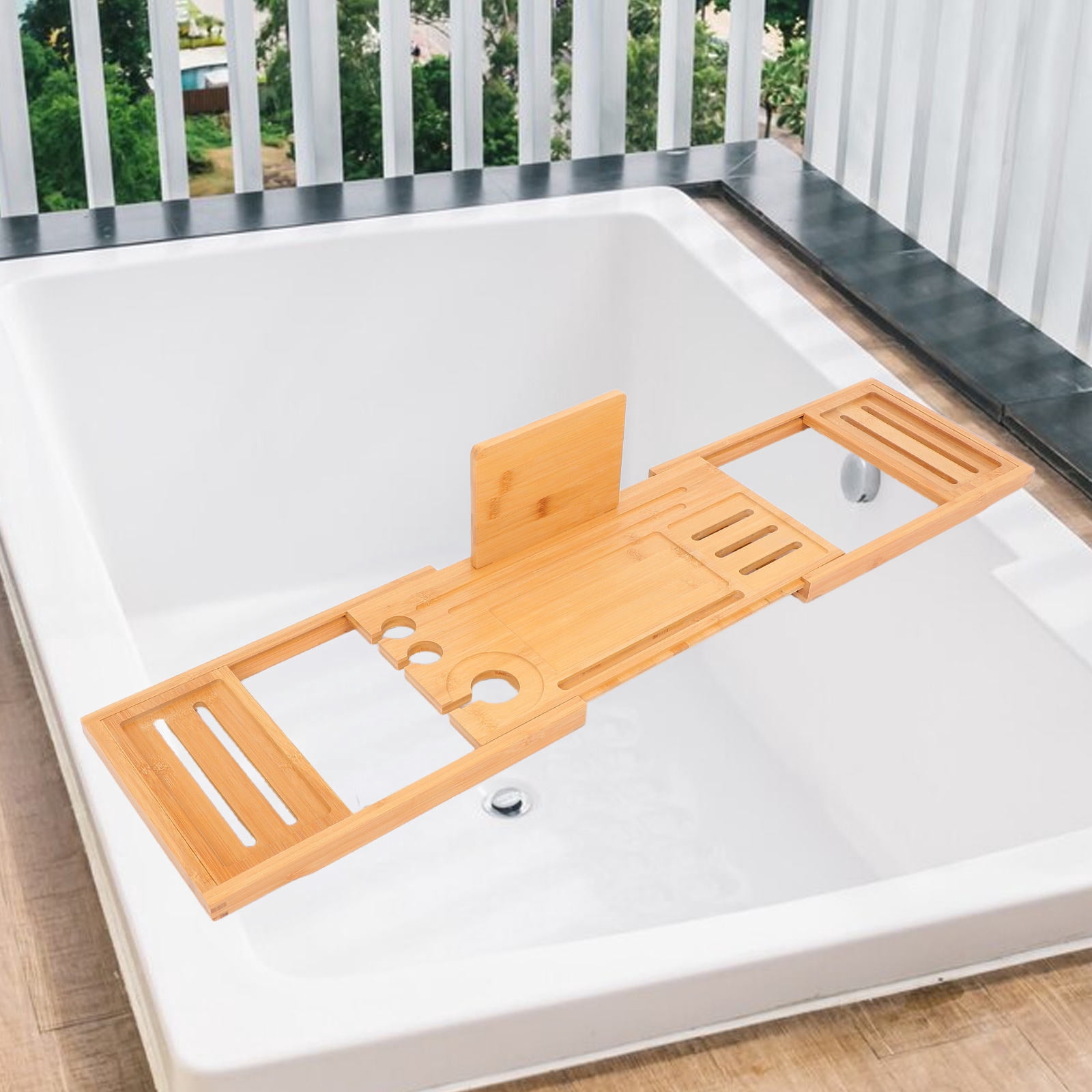 OULII Bathtub Tray Water Resistance Modern Design Bamboo Storage Rack