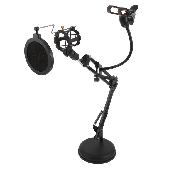 OULII Black Adjustable Mic Suspension Arm with Dual Mount and Stable Base for Broadcast and Recording
