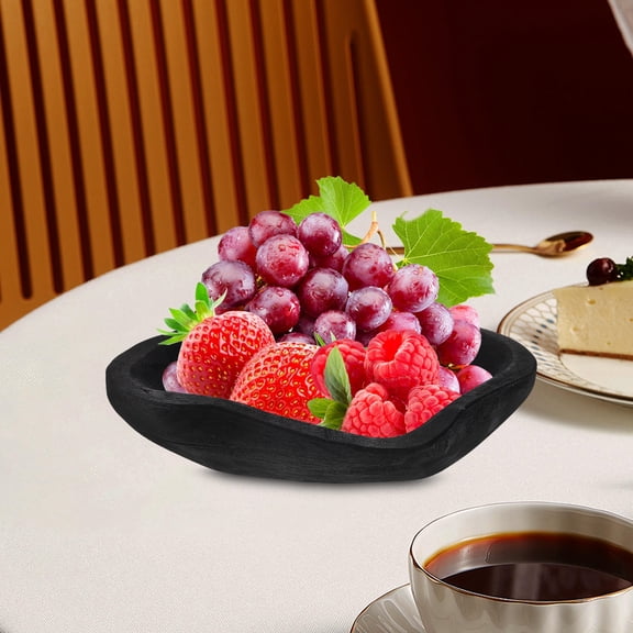 OULII Handcrafted Black Wood Root Bowl Rustic Irregular Shape Decorative Fruit Serving Dish