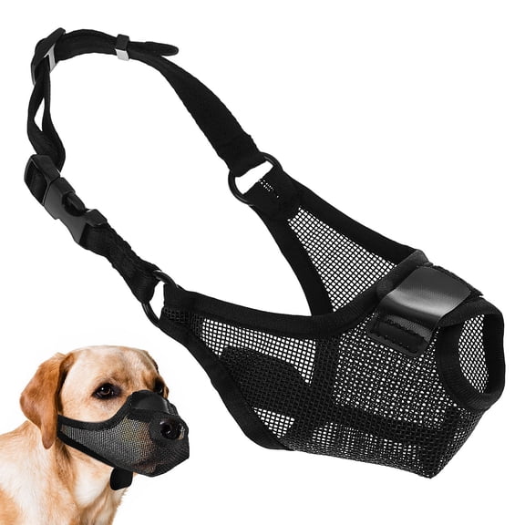 OULII Black Mesh Dog Muzzle with Adjustable Strap Breathable Soft Muzzle for Safety