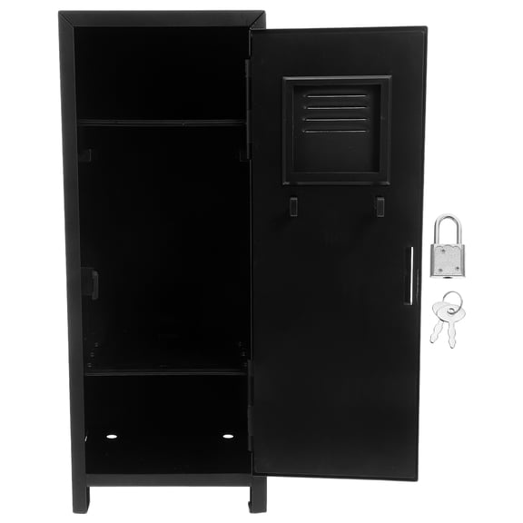 OULII Black Metal Lock Box with Keys Small Vertical Storage Cabinet for Desktop Office and Bedroom Use