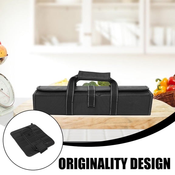 OULII Universal Black Cutter Bag with Multiple Compartments for Organized Cutlery Storage and