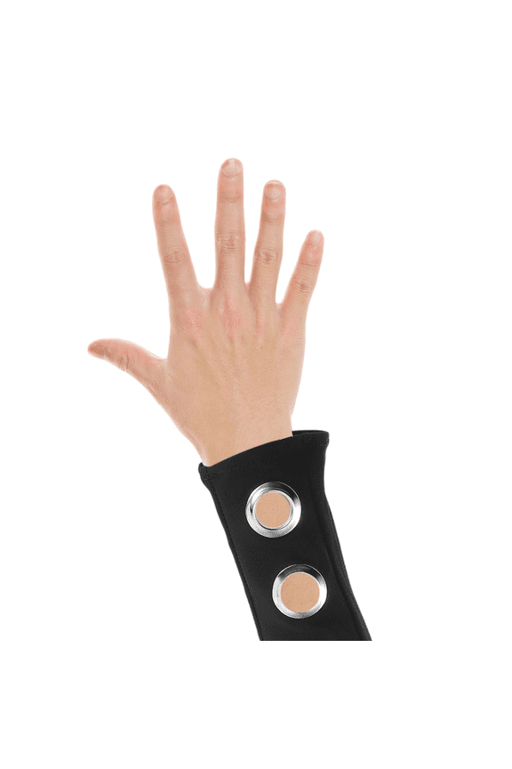 Black Punk Fingerless Gloves for Women's with Unique Hollow Ring Decoration Lightweight Cotton Arm Sleeves for Cosplay