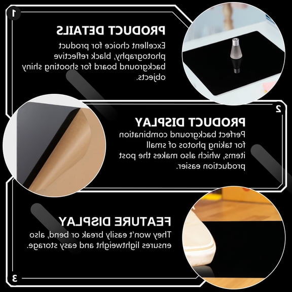 OULII Black Reflective Acrylic Background Board for Photography and Decorative Photo Displays