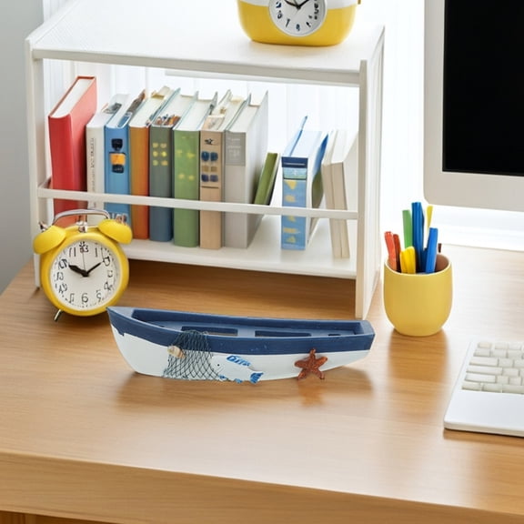 OULII Desktop Boat Ornament Wooden Boat Decor Blue 1Pack