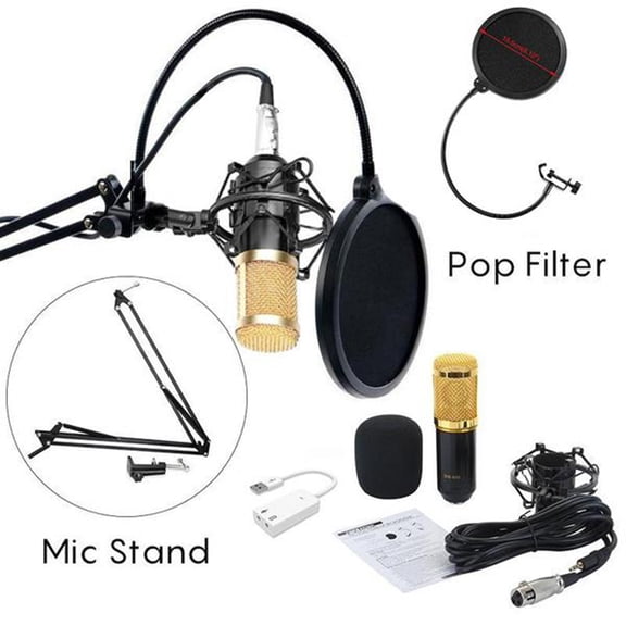 OULII Bm 800 Condenser Microphone Kit with Anti Noise Mount for Recording Studios and Broadcasting Black