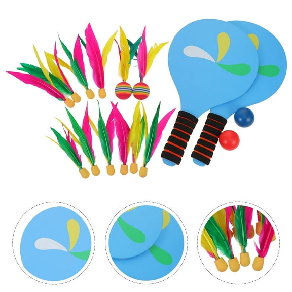 OULII 2 Rackets Kids Badminton Rackets Set Sky-blue Wood Sponge for Family Activities