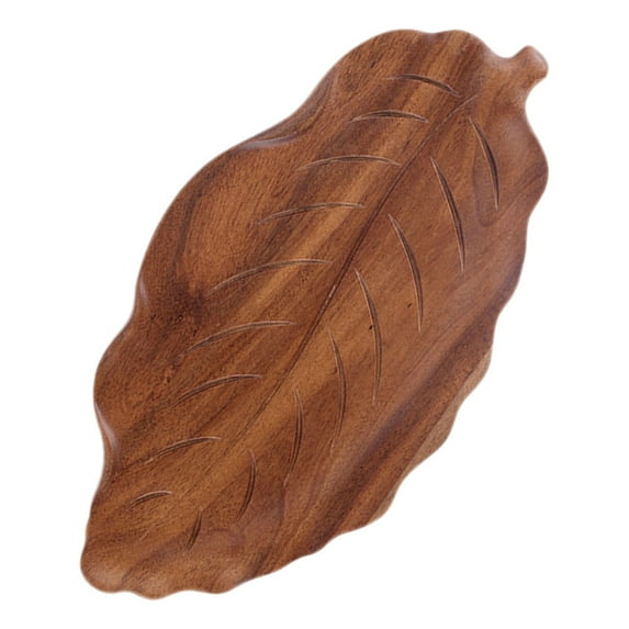 OULII Wooden Leaf Shaped Serving Tray Coffee Color for Elegant Dining
