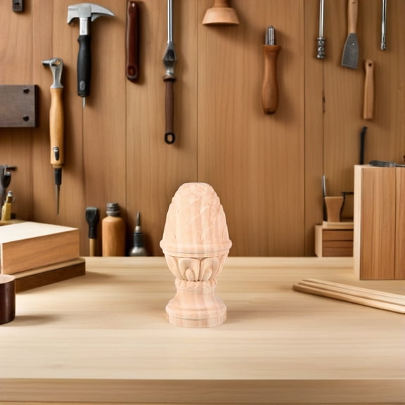 OULII Elegant Carved Wood Finials Beige for Bed Posts Curtain Rods Indoor Home Decor