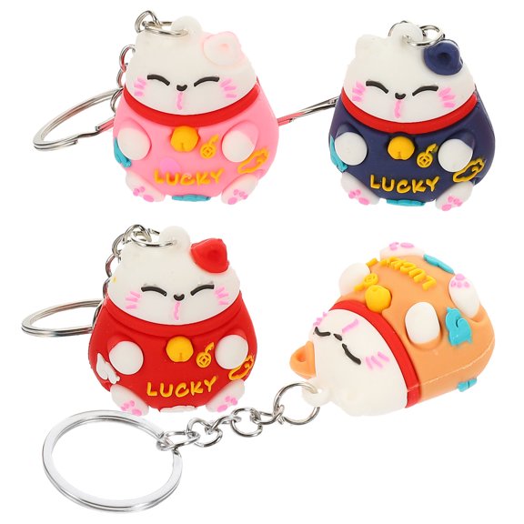 OULII 4-Piece Alloy Cat Pendant Keychain Set, Assorted Colors, Compact and Stylish Design, Perfect for New Year and Decorations