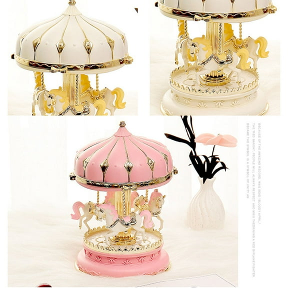 OULII Christmcarousel Music Box Pink Rotating Musical Box Creative Lighting Decoration For Women 1Set