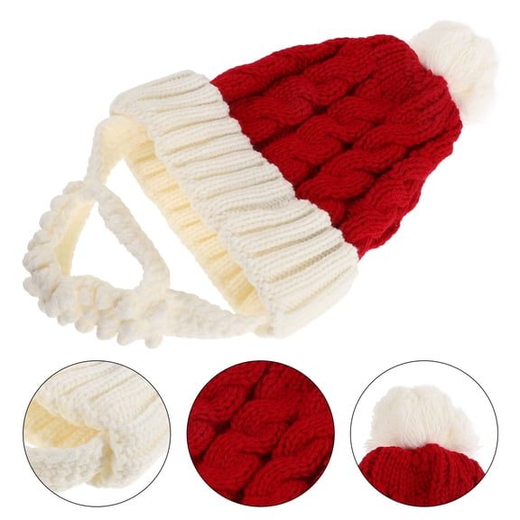 OULII Holiday Hats for Adults Knitted Santa Hat Assorted Color Round Top with Beard Part Winter Season