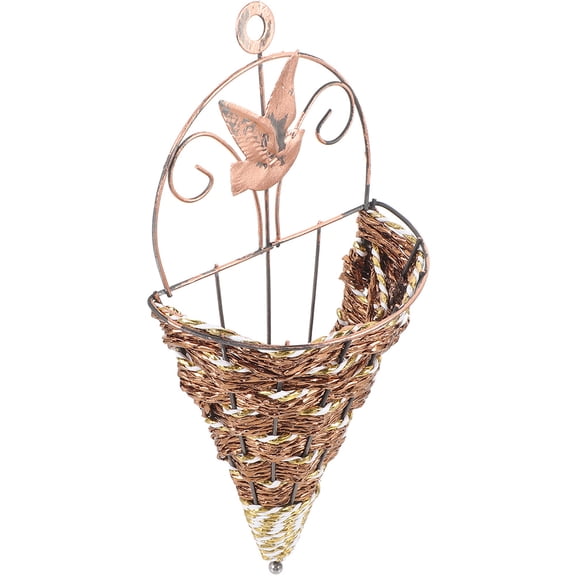 OULII Small Woven Hanging Basket Plastic Flower Holder for Kitchen and Wall Decoration
