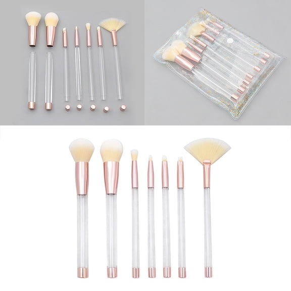 OULII 7Pcs Crystal Handle Makeup Brush Set Premium Fiber Bristles Assorted Colors