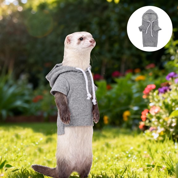 OULII Cozy Grey Fleece Ferret Hoodie Small Animal Sweater for Cold Weather Pet Use