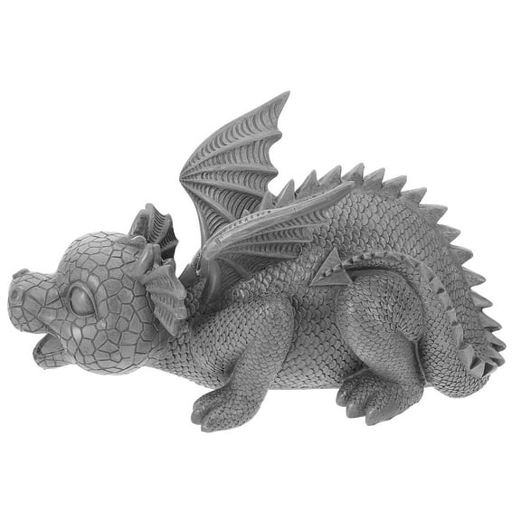 OULII Dark Grey Resin Dragon Sculpture Table Ornament Unique Dragon Modeling Decor for Home Office