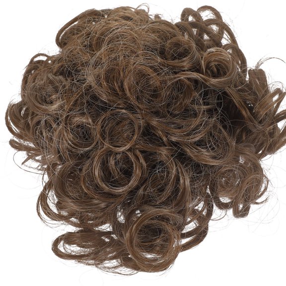 OULII Curly Hair Bun Extension Coffee Color Fake Bun Hair Piece for Decorative Use