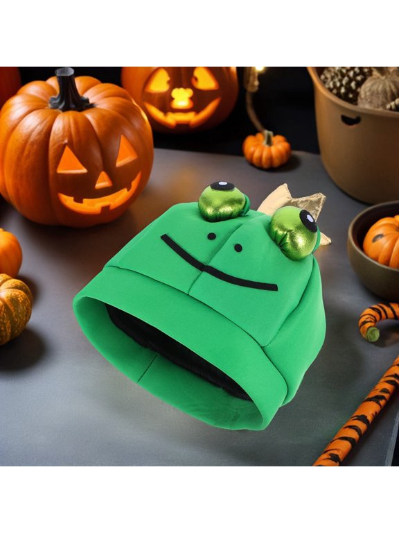 Cute Green Frog Costume Hat for Parties and Dress Up, Lightweight Knitted Fabric, Unisex Design