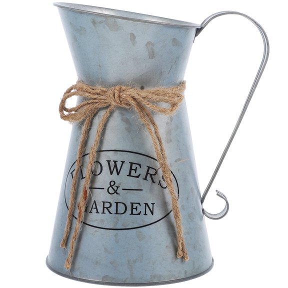 OULII Retro Style Metal Flower Bucket Dark Grey Iron Pot for Floral Arrangement and Storage