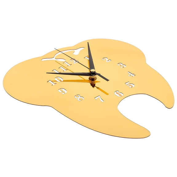 OULII Decorative Acrylic Tooth Shape Wall Clock Golden Mute Clock for Shabby Beach Style
