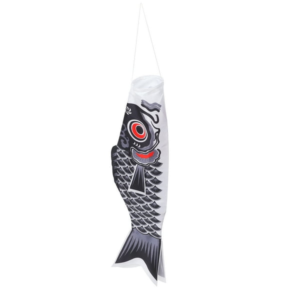 OULII Japanese Style Black Carp Shape Flag Satin Decorative Banner for Wall Tree Outdoor Decor