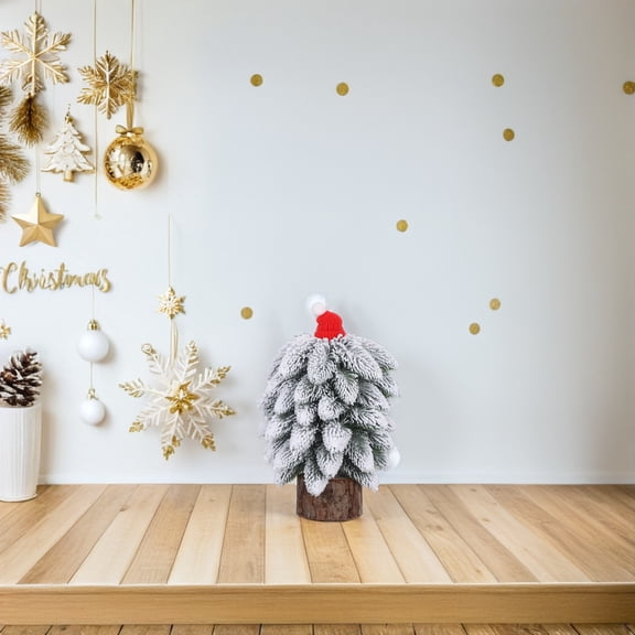 OULII Small White Artificial Christmas Tree with Wooden Stand for Holiday Home Decoration and Seasonal Festive Decor
