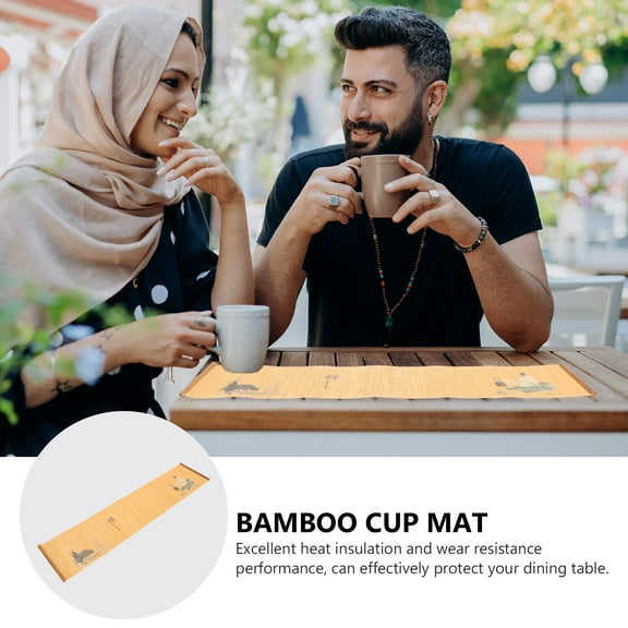 OULII Khaki Bamboo Heat Insulation Mat Decorative Tabletop Placemat Cup Pad for Home Use with Wear Resistance
