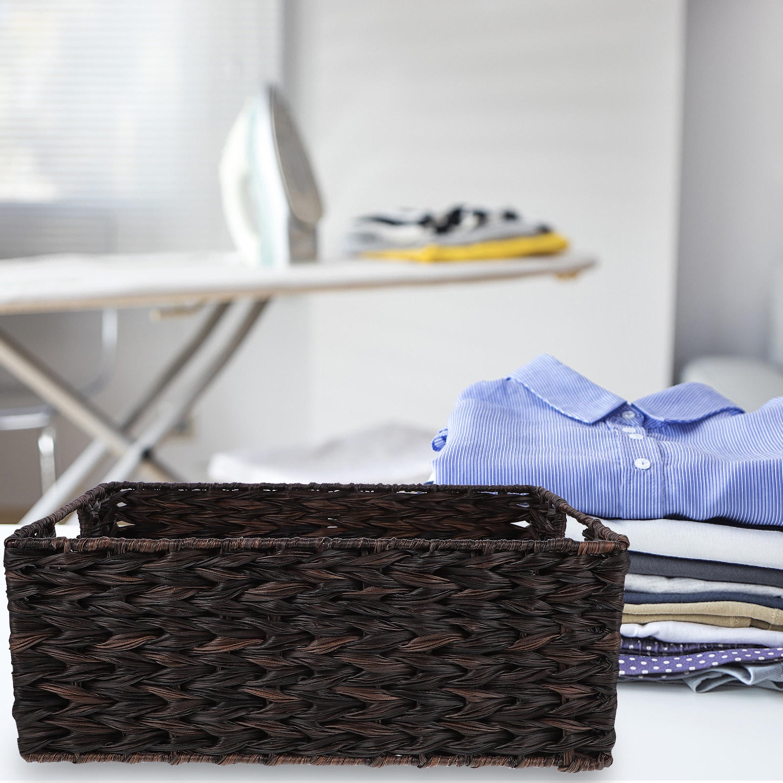 OULII Practical Woven Basket Storage Rattan Black 1Pcs Household Users Living Room