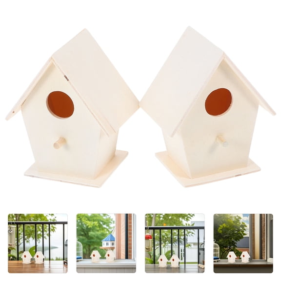 OULII Wooden Birdhouse Outdoor Use Light Brown Hardwearing Simple Assembly 2Pcs