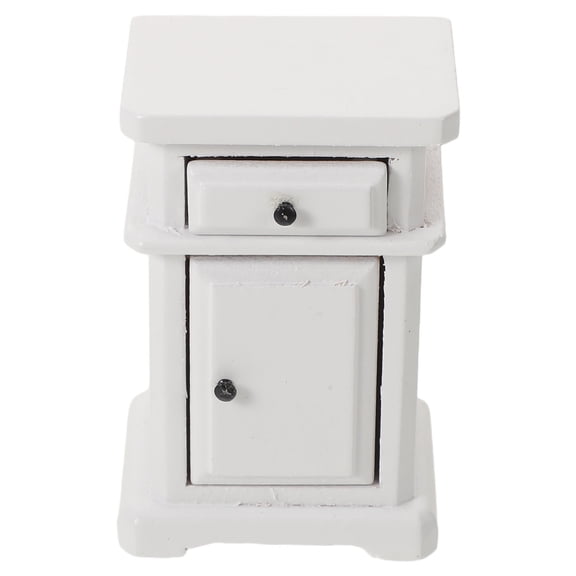 OULII 1:12 Scale Vintage Dollhouse Bedside Table in White Wood with Intricate Detailed Design for Miniature Decor
