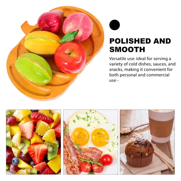 OULII Pumpkin Shaped Wood Tray Brown Serving Platter with Compartments for Snacks Fruits Cheese